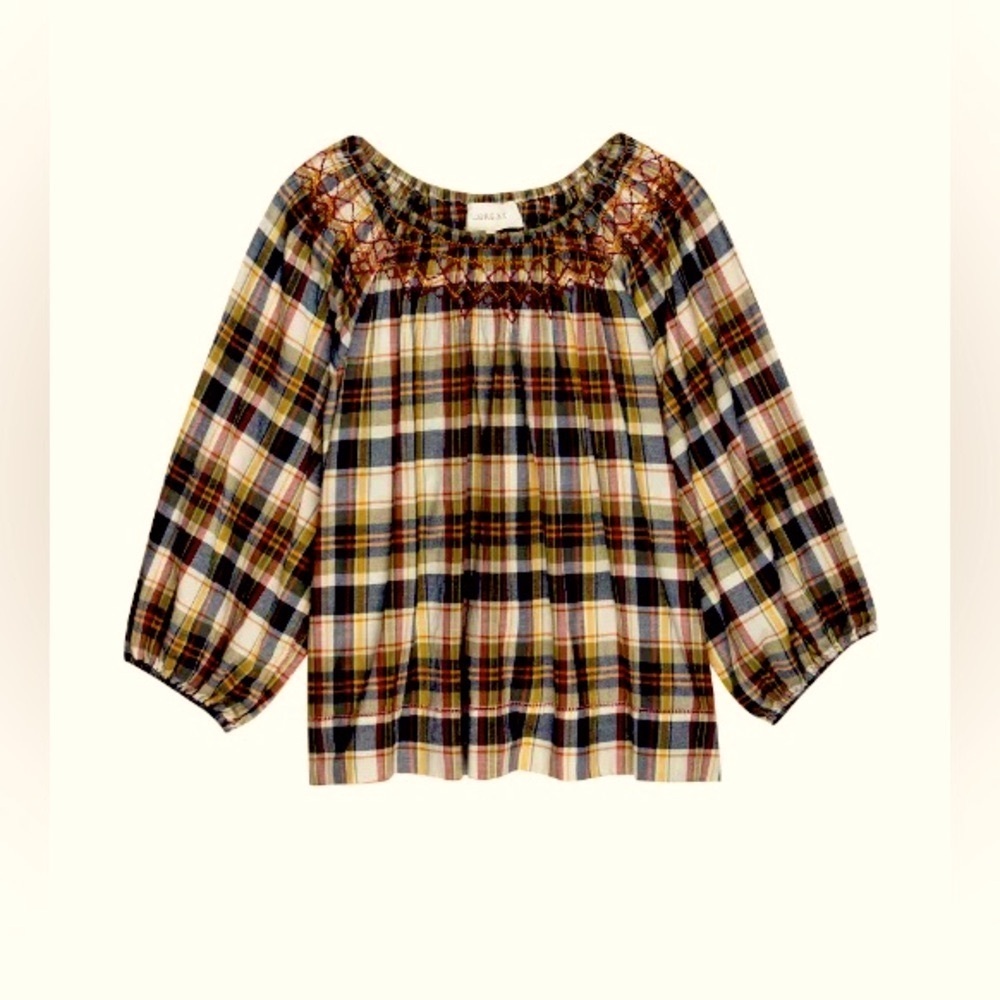 The Great Sea Glass Plaid Smocked Top, Size 0/XS